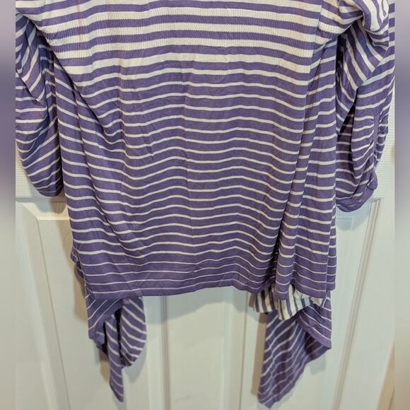 Attitudes By Renee Size 1X Purple & White Striped Open Front Cardigan Sweater - Picture 10 of 11